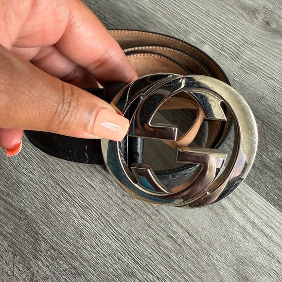 Gucci Black and Brown Belt with Silver GG Emblem - Picture 1 of 4